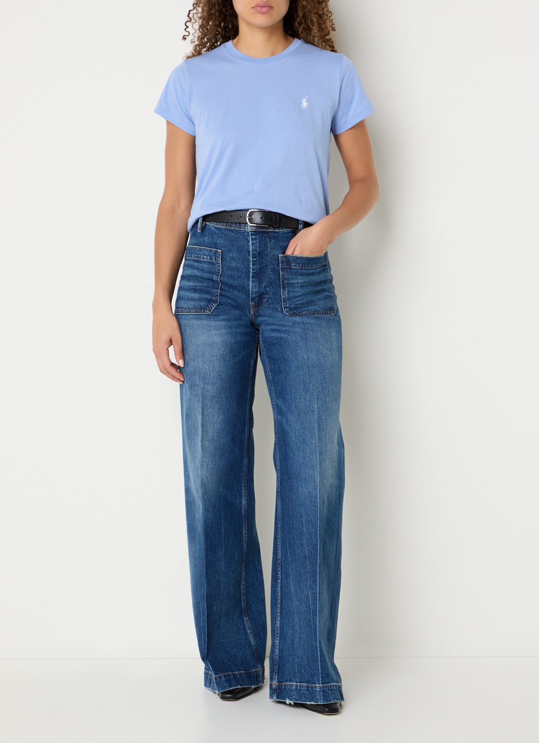 Ralph Lauren High waist wide leg jeans met donkere wassing - voorkant 2 indigo