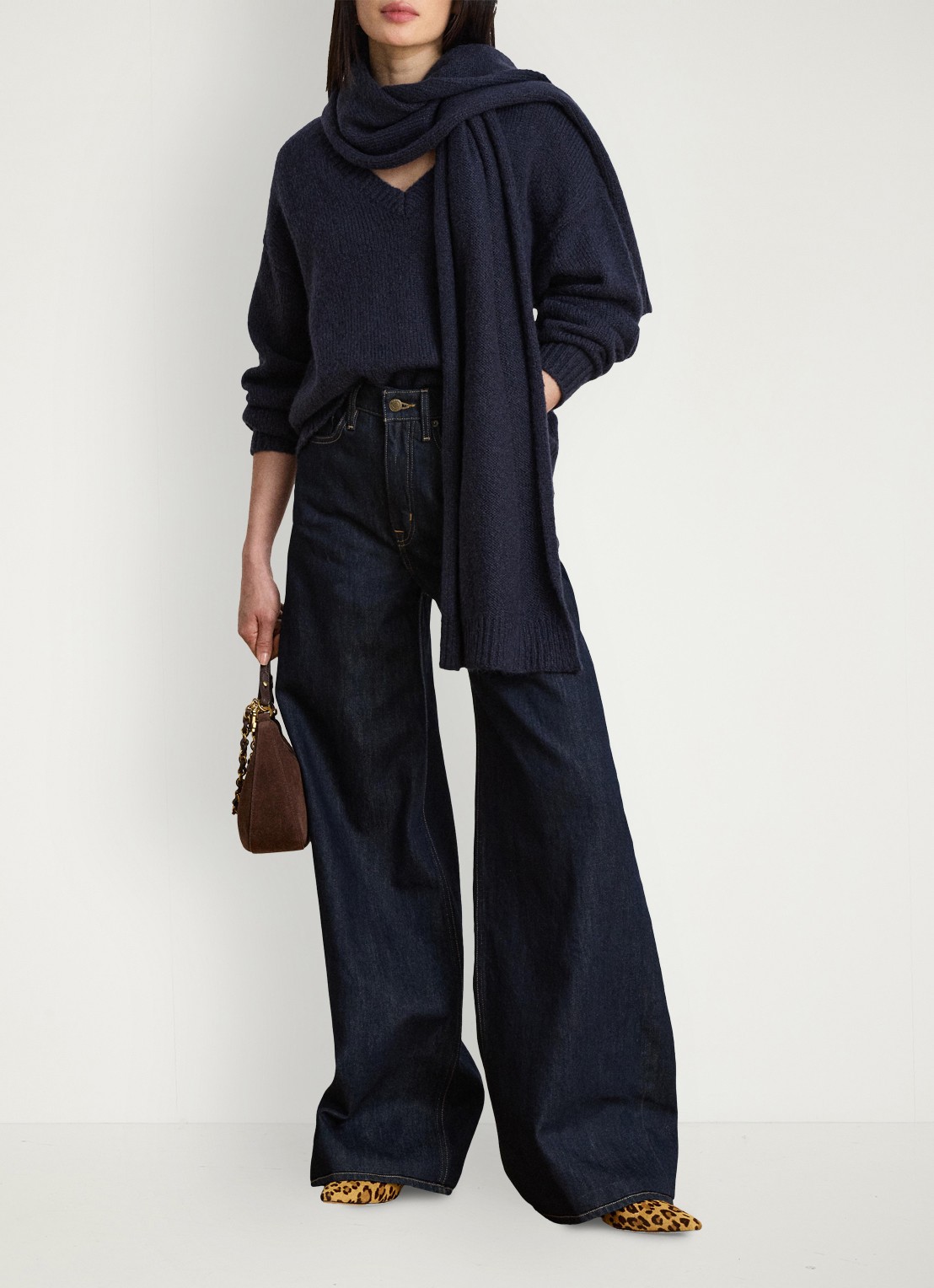 Ralph Lauren High waist wide leg jeans met donkere wassing - voorkant 2 rinse wash / blauw