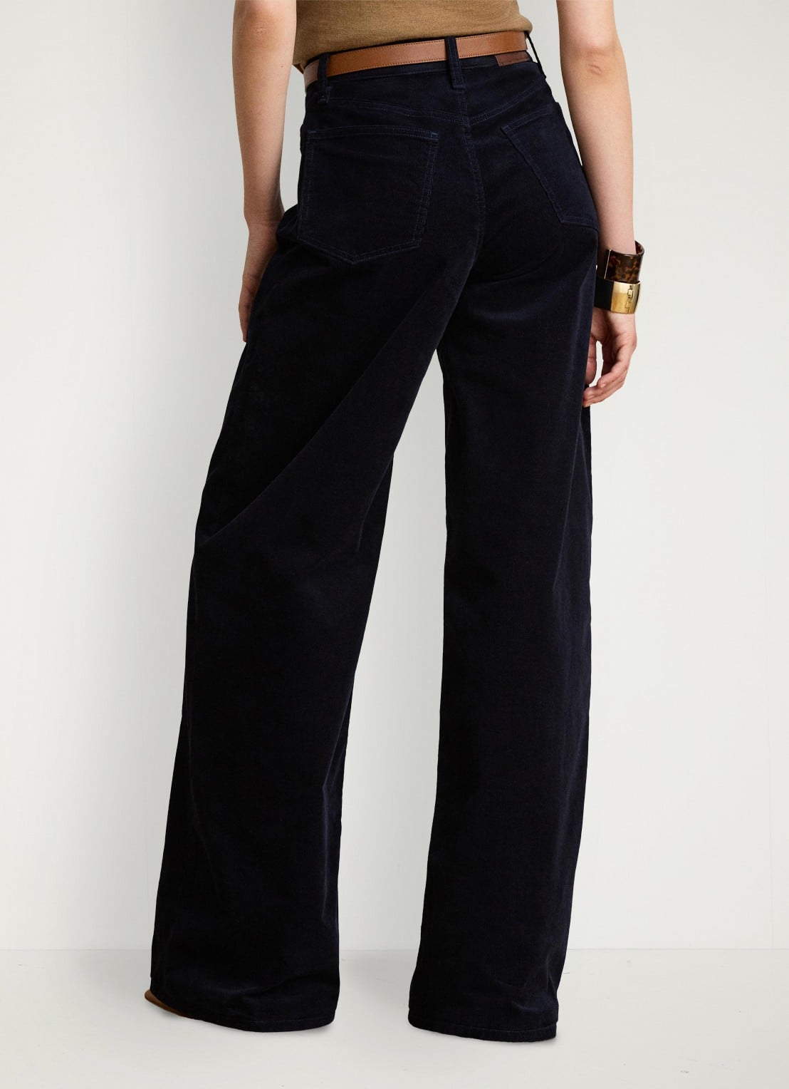 Ralph Lauren High waist wide leg jeans van corduroy - achterkant 5 lauren navy / blauw