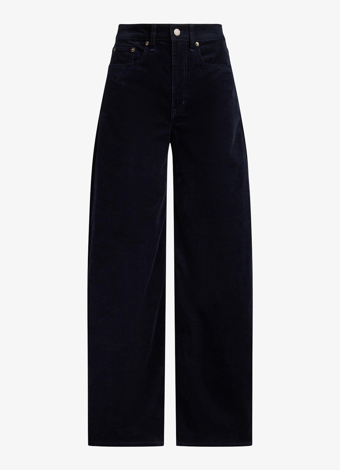 Ralph Lauren High waist wide leg jeans van corduroy - voorkant lauren navy / blauw