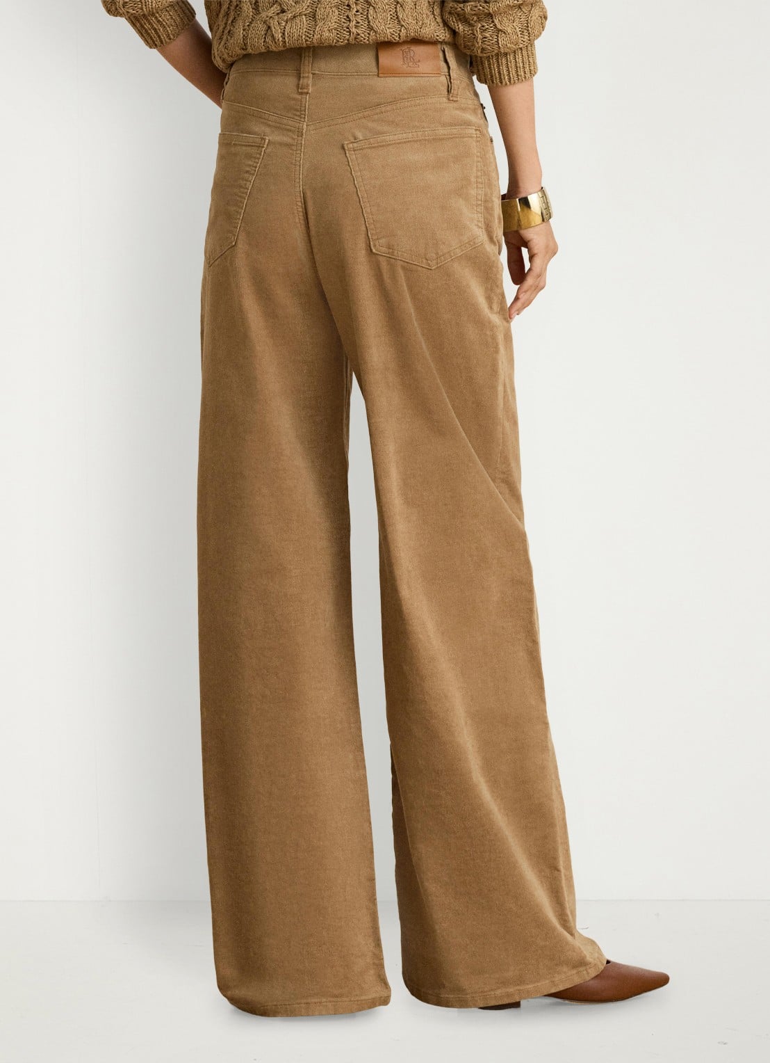 Ralph Lauren High waist wide leg jeans van corduroy - achterkant 5 lauren camel / beige