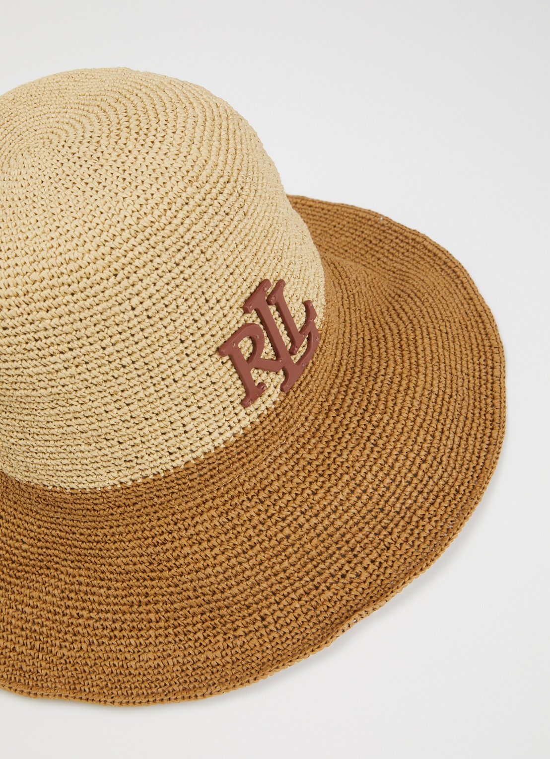 Ralph Lauren Hoed van stro met logo  - detail bruin