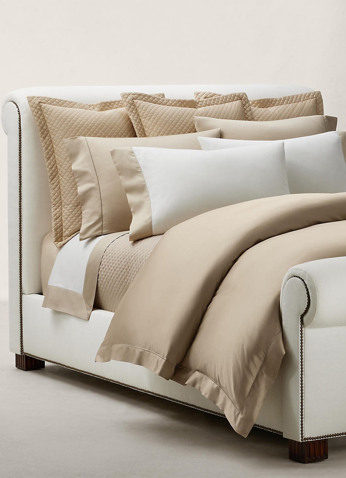 Ralph Lauren Hoeslaken van katoensatijn 624TC, hoekhoogte 33 cm - voorkant 2 creme
