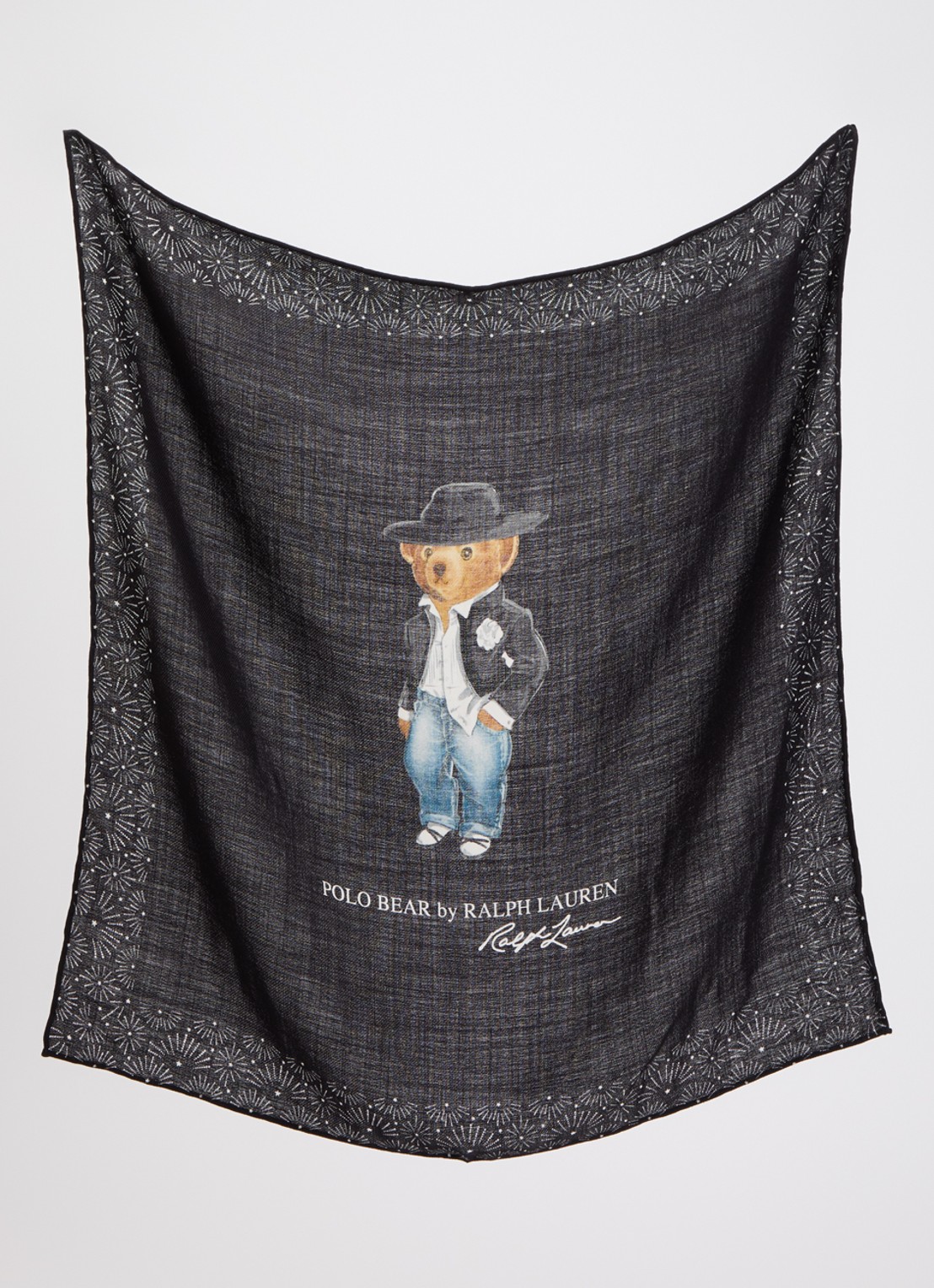 Ralph Lauren Holiday Bear sjaal van wol 63 x 63 cm - detail zwart