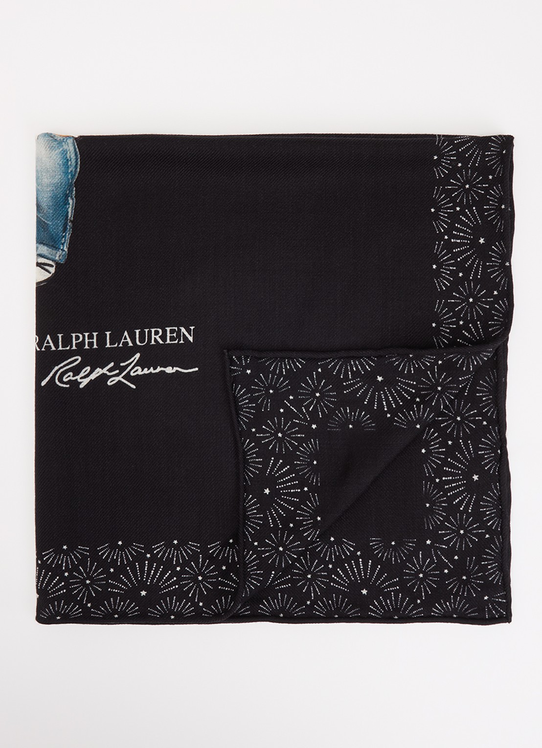 Ralph Lauren Holiday Bear sjaal van wol 63 x 63 cm - voorkant 3 zwart