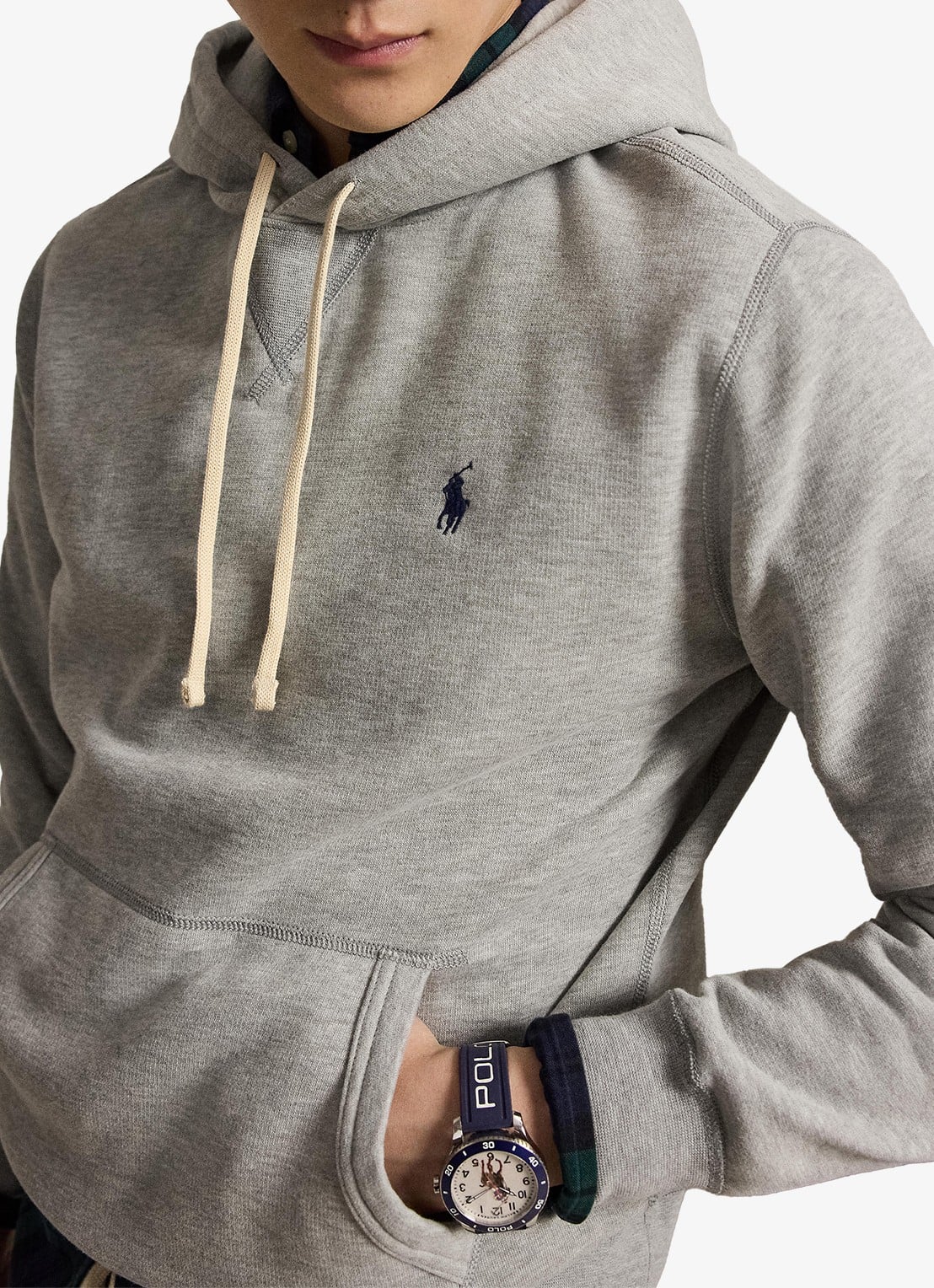 Ralph Lauren Hoodie met kangoeroezak en logo - detail 3 andover heather / grijs