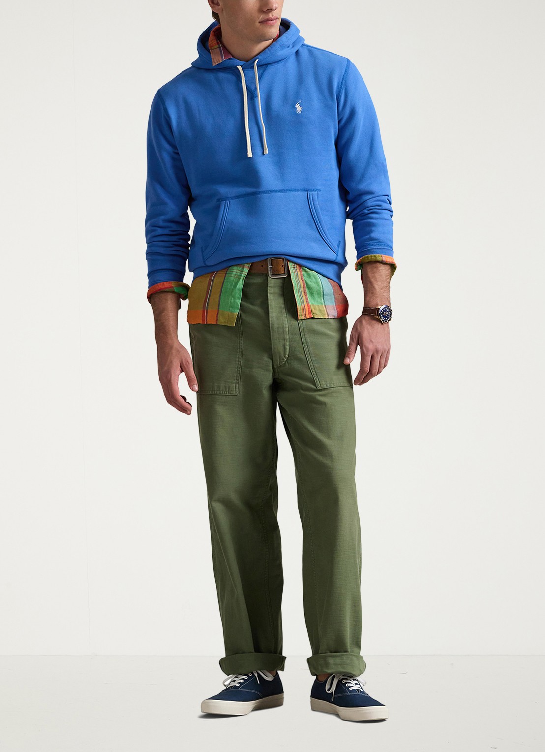 Ralph Lauren Hoodie met kangoeroezak en logo - voorkant 3 embayment blue / blauw