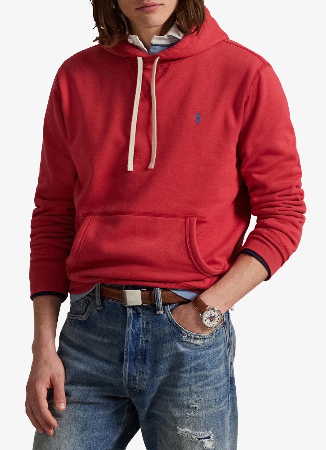 Ralph Lauren Hoodie met kangoeroezak en logo - voorkant 5 sunrise red