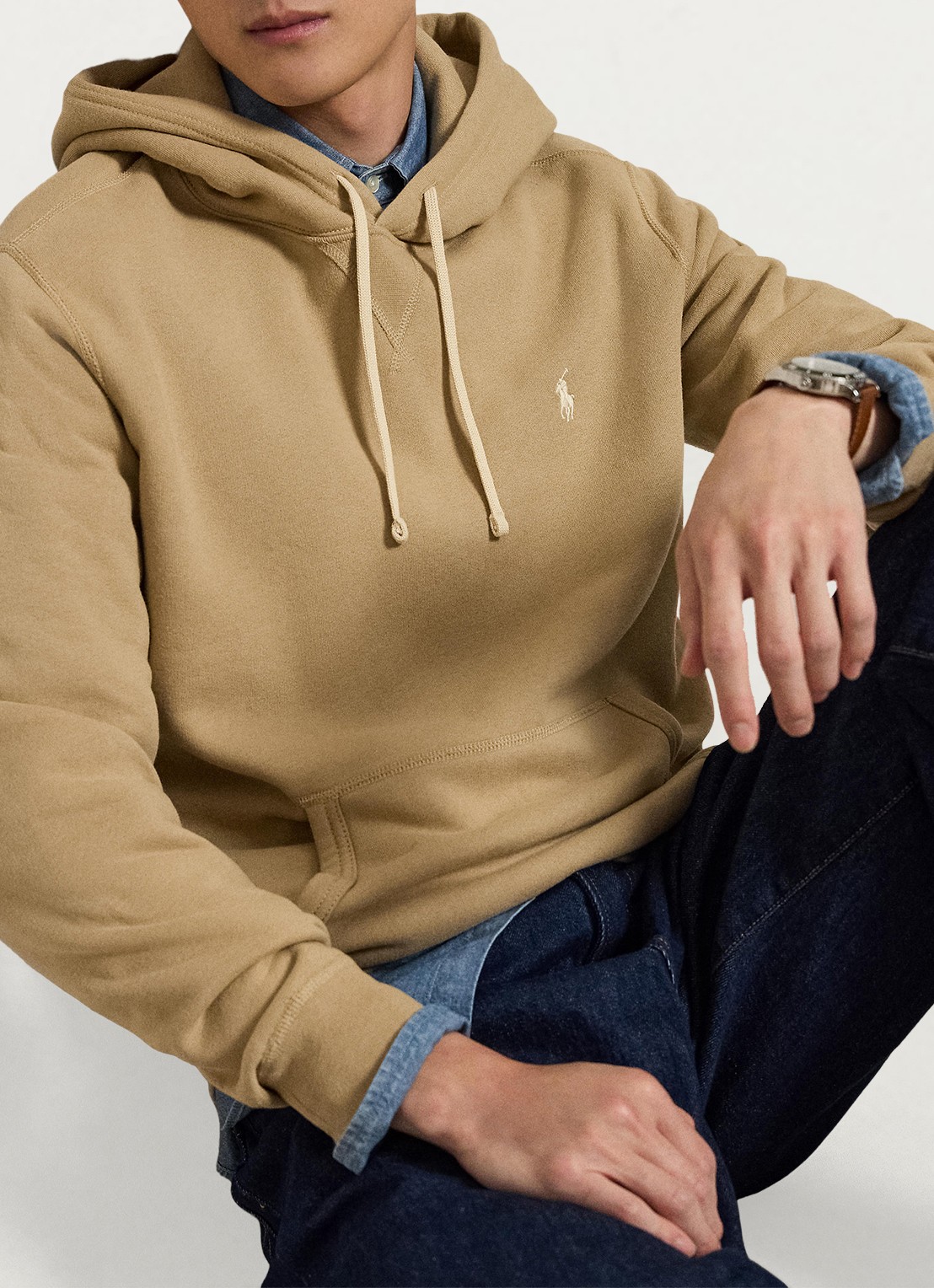 Ralph Lauren Hoodie met kangoeroezak en logo - detail 4 vintage khaki / khaki