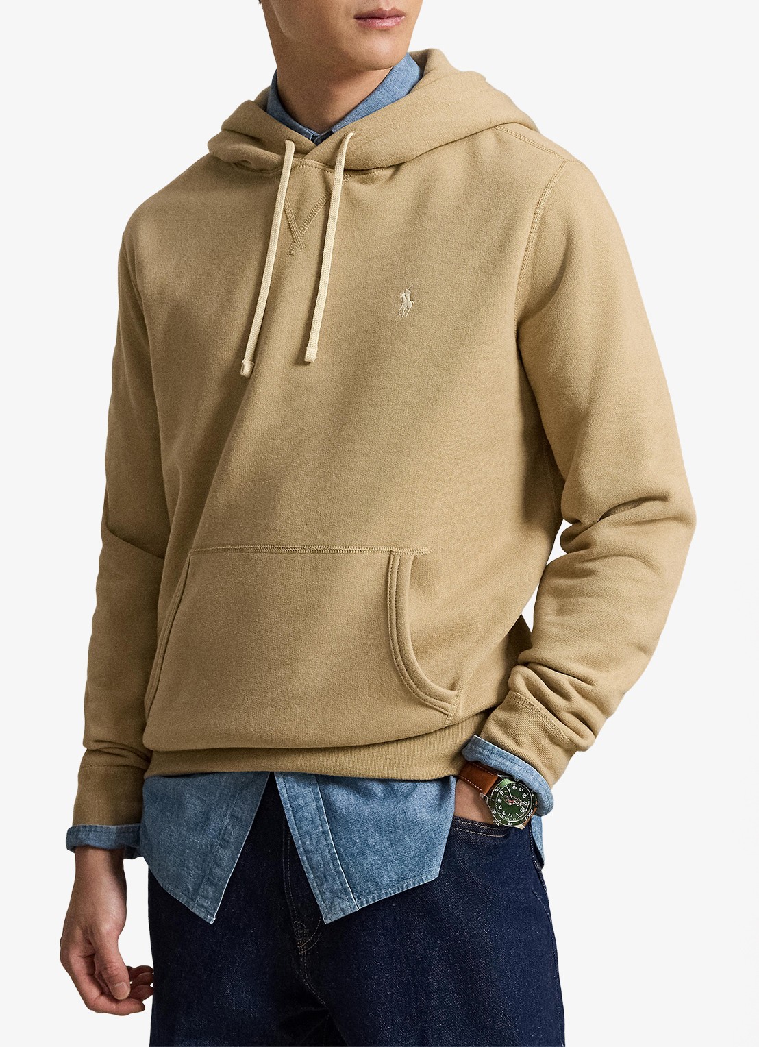 Ralph Lauren Hoodie met kangoeroezak en logo - voorkant 2 vintage khaki / khaki