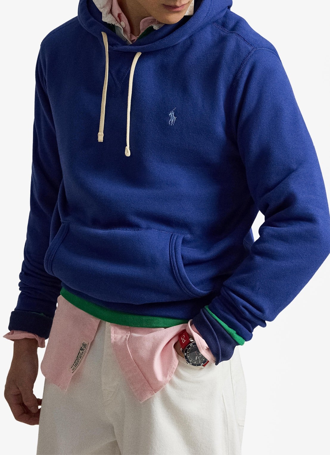 Ralph Lauren Hoodie met kangoeroezak en logo - voorkant 4 blue yacht / blauw