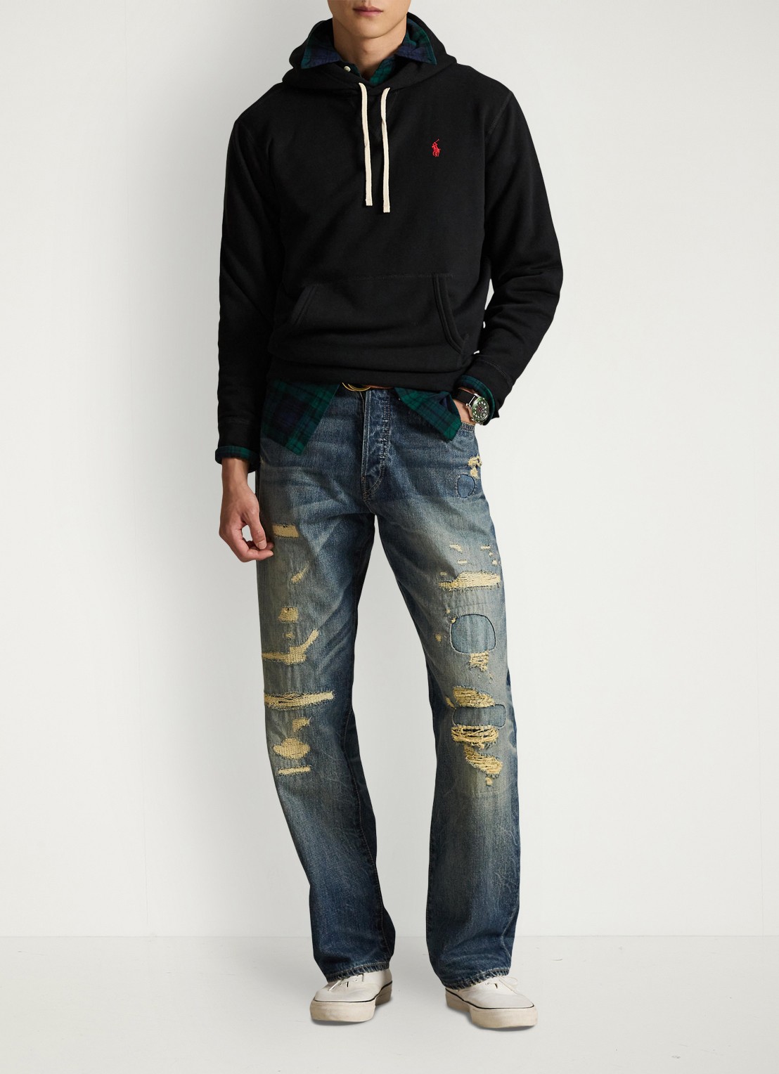 Ralph Lauren Hoodie met logoborduring - voorkant 3 polo black / zwart