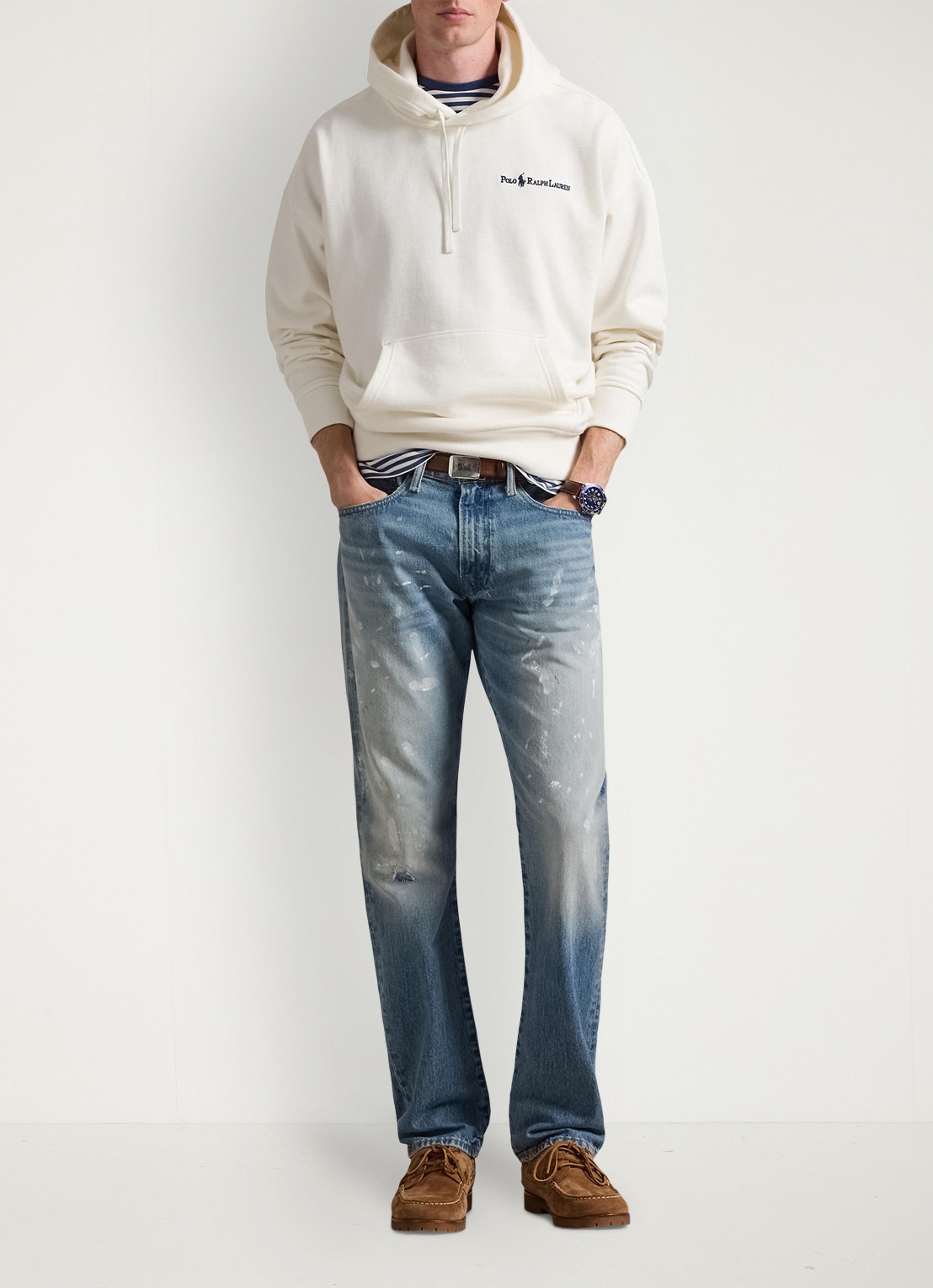 Ralph Lauren Hoodie met logoborduring - voorkant 3 deckwash white / wit