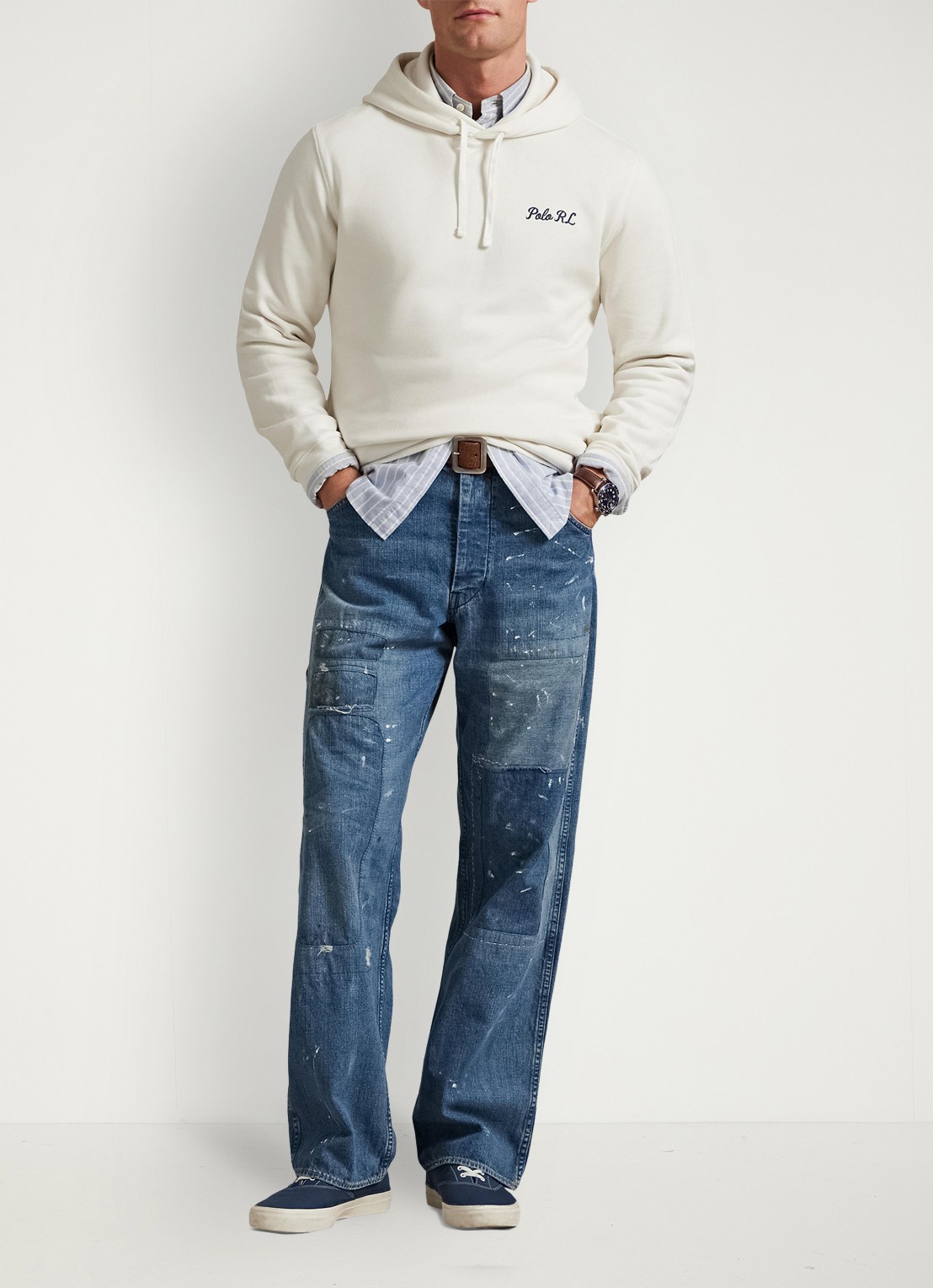 Ralph Lauren Hoodie met logoborduring - voorkant 2 nevis / wit