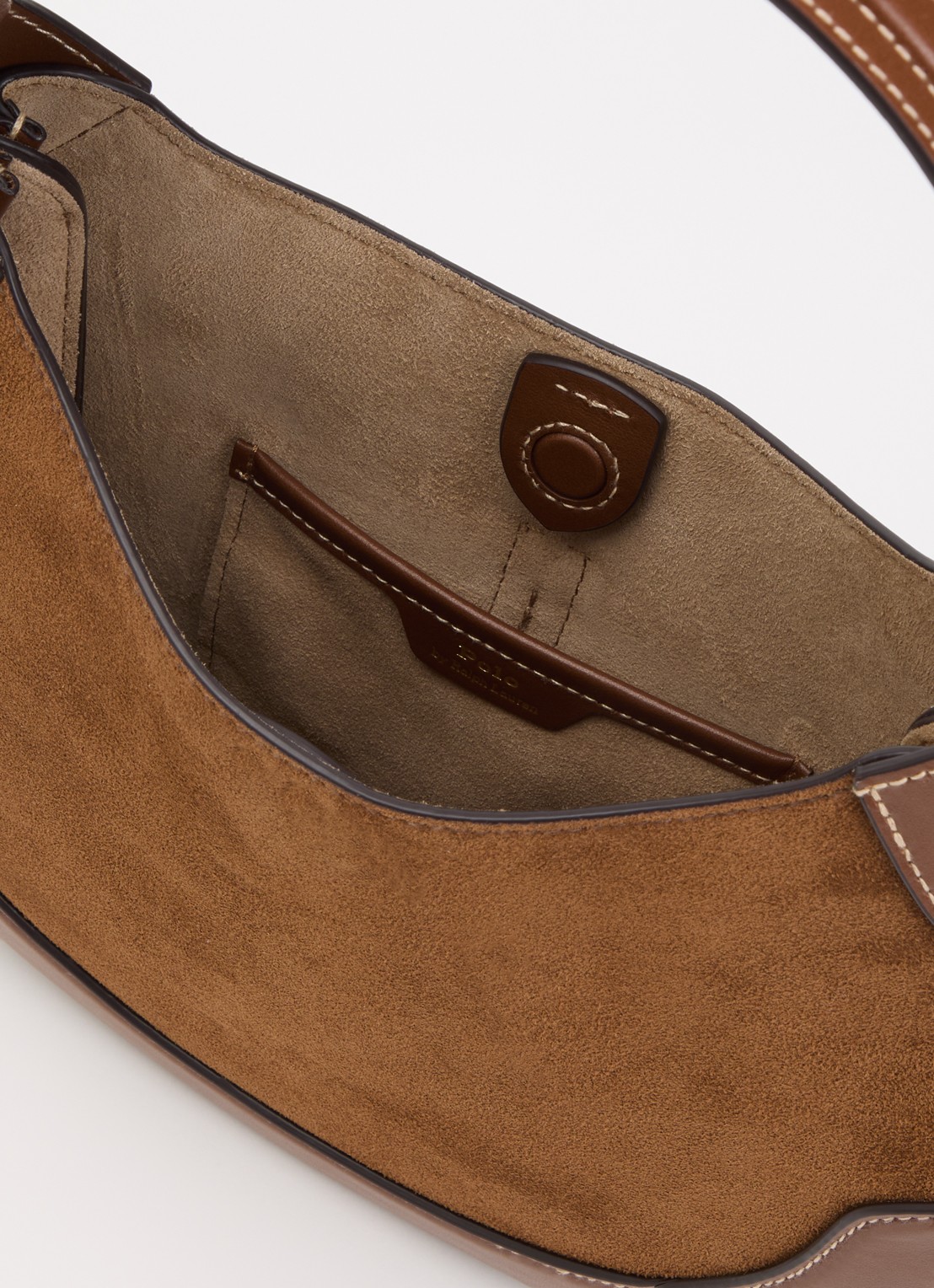 Ralph Lauren ID schoudertas Klein van suède met leren details - detail bruin
