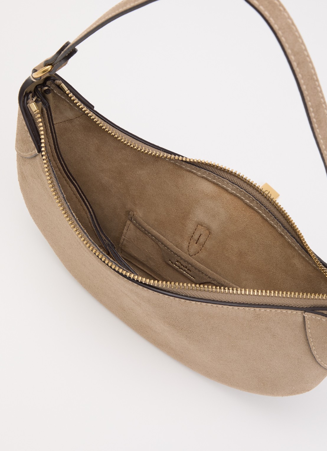 Ralph Lauren ID schoudertas mini van suède - detail 2 zand