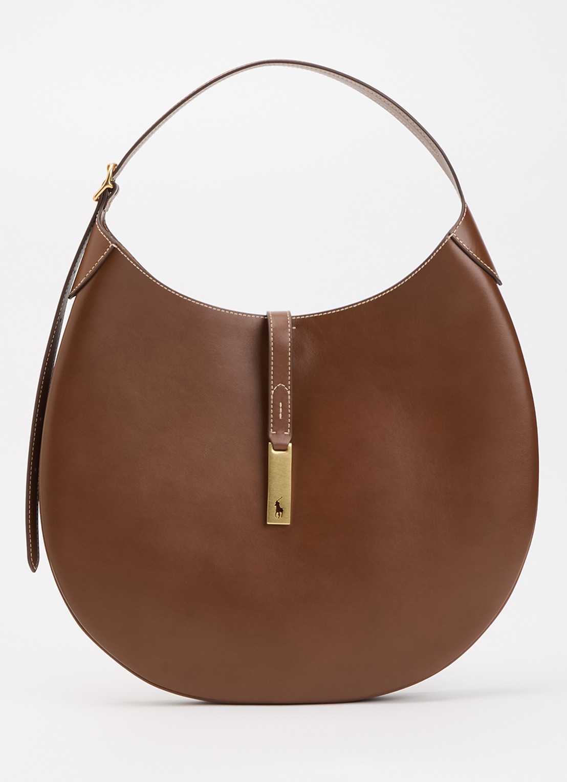 Ralph Lauren ID schoudertas van kalfsleer - voorkant 2 cognac