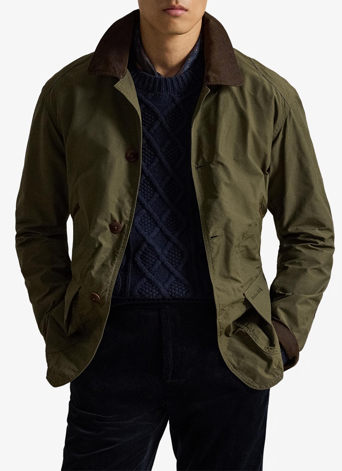 Ralph Lauren Jack met details van corduroy en opgestikte zakken - voorkant 2 canopy olive / olijfgroen