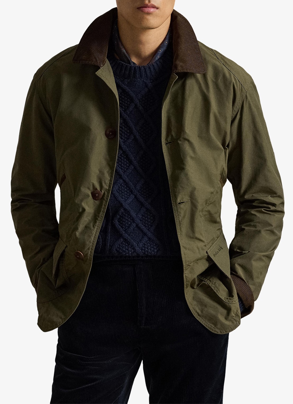 Ralph Lauren Jack met details van corduroy en opgestikte zakken - voorkant 6 canopy olive / olijfgroen