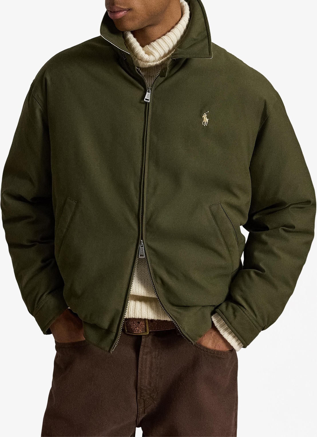 Ralph Lauren Jack met donsvulling en steekzakken - voorkant 4 company olive / olijfgroen