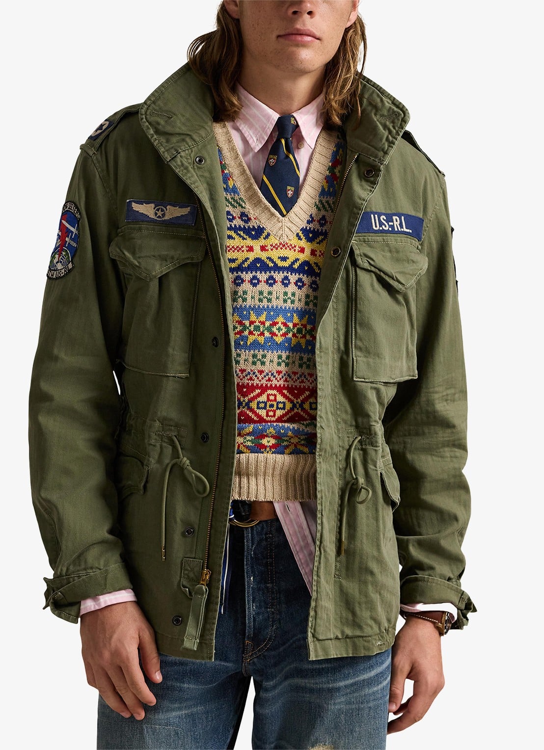 Ralph Lauren Jack met opbergbare capuchon en klepzakken - detail 3 olive mountain w/ patches / groen