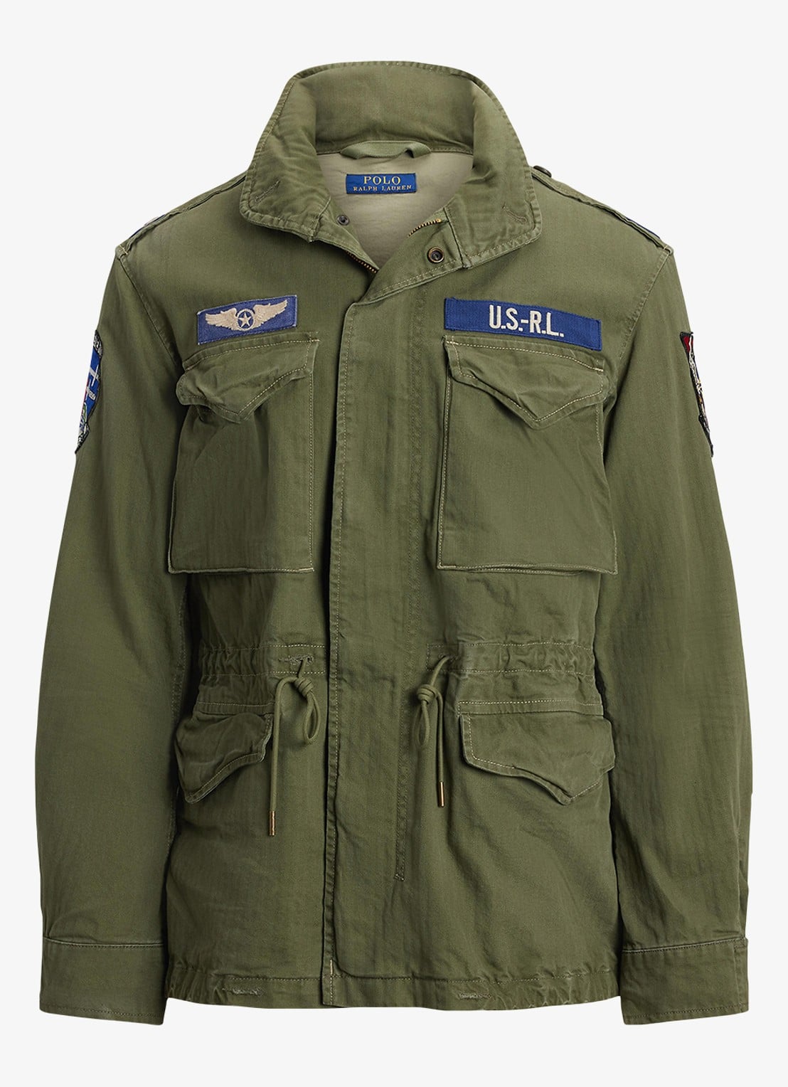 Ralph Lauren Jack met opbergbare capuchon en klepzakken - voorkant olive mountain w/ patches / groen