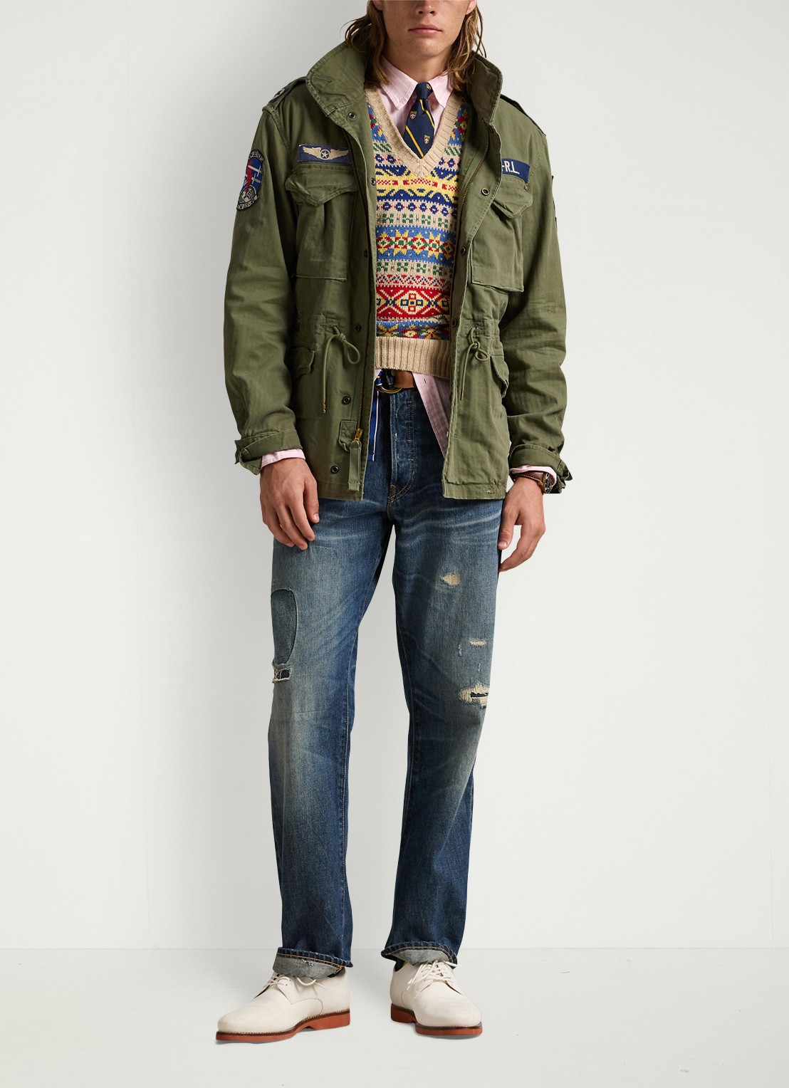 Ralph Lauren Jack met opbergbare capuchon en klepzakken - voorkant 2 olive mountain w/ patches / groen