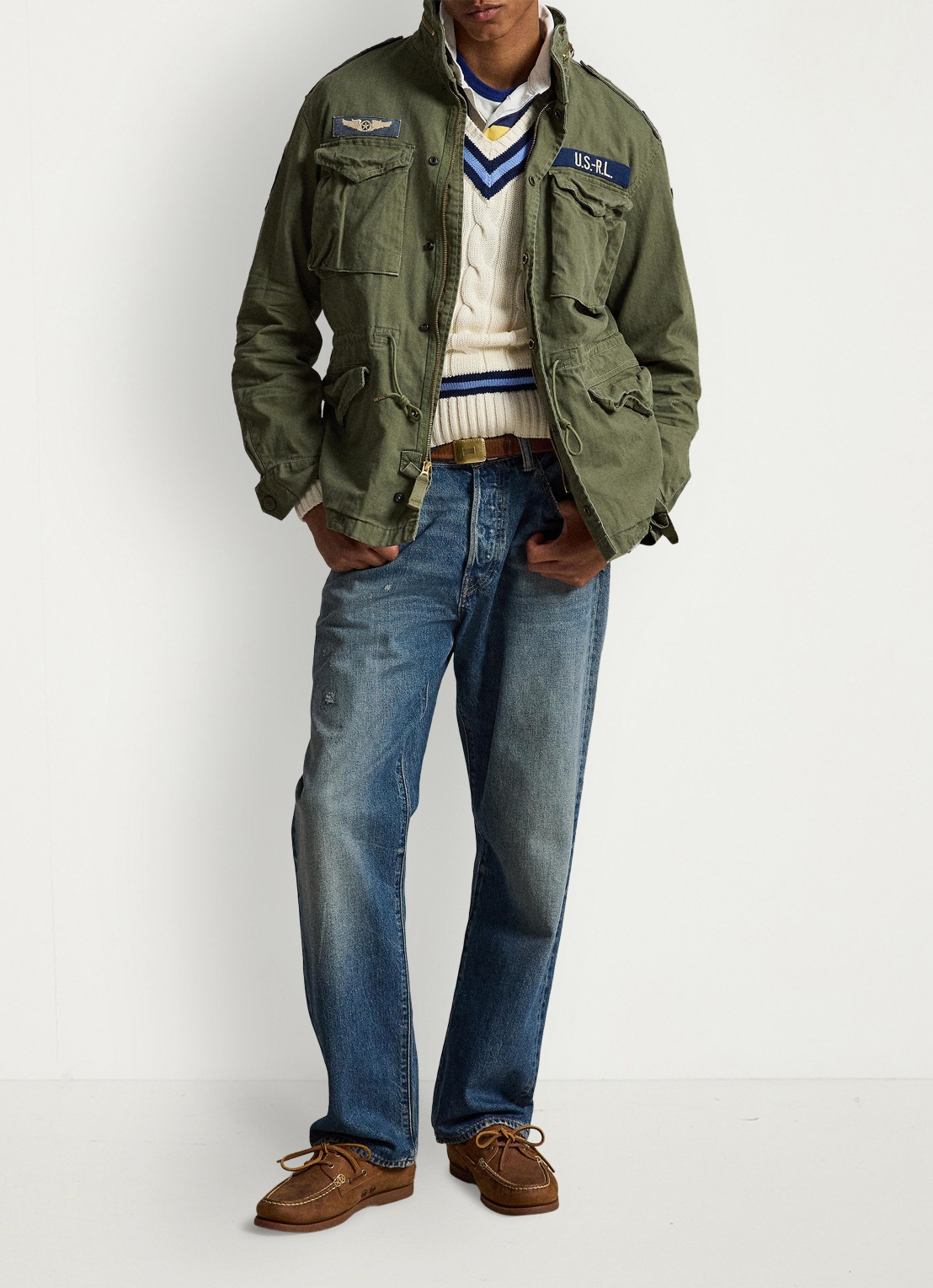 Ralph Lauren Jack met opbergbare capuchon en klepzakken - detail 3 olive mountain w/ patches / groen
