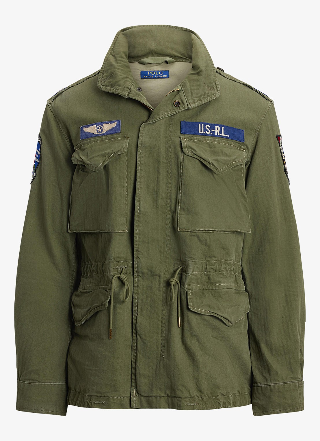 Ralph Lauren Jack met opbergbare capuchon en klepzakken - voorkant olive mountain w/ patches / groen