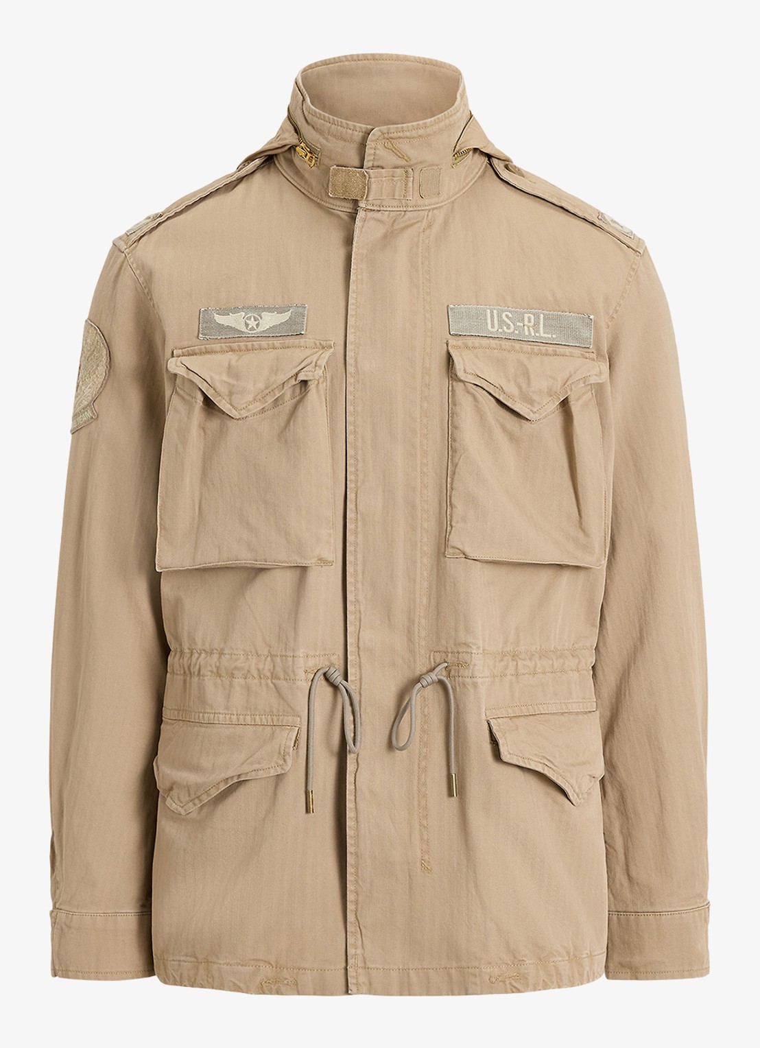 Ralph Lauren Jack met opbergbare capuchon en klepzakken - voorkant khaki
