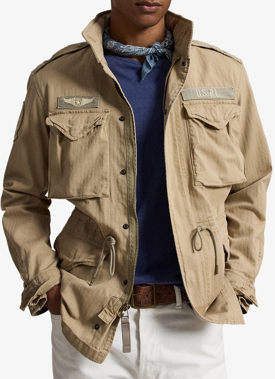 Ralph Lauren Jack met opbergbare capuchon en klepzakken - voorkant 2 khaki