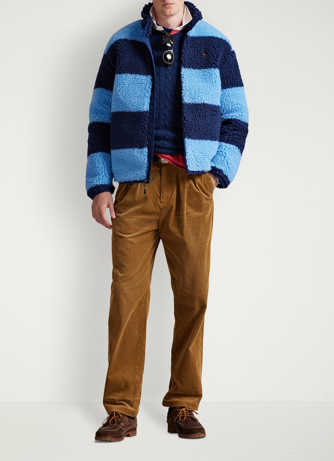 Ralph Lauren Jack van fleece met streepprint - voorkant 5 chatham blue / blauw
