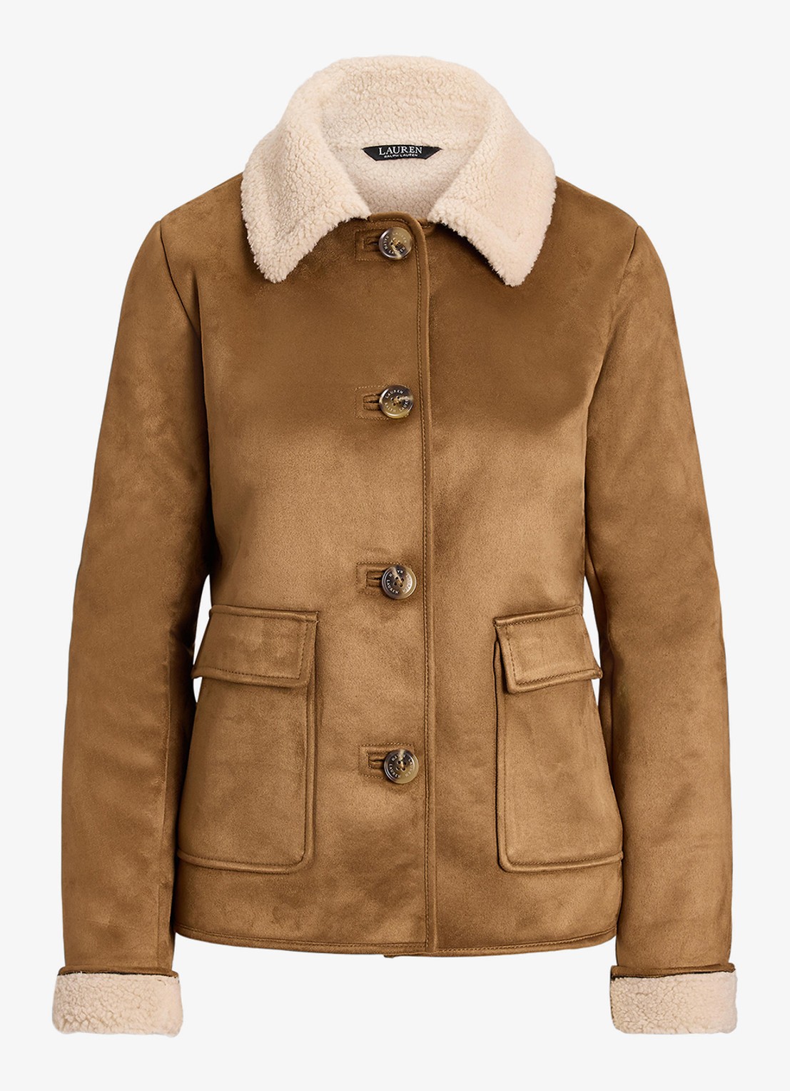 Ralph Lauren Jack van imitatiesuède met klepzakken - voorkant camel