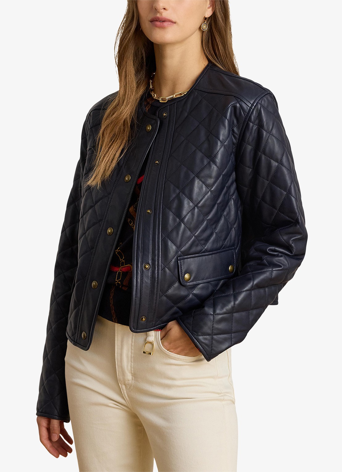 Ralph Lauren Jack van lamsleer met quilt patroon - detail 4 donkerblauw