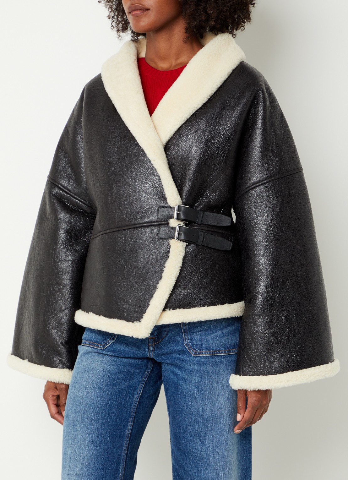 Ralph Lauren Jack van leer met details van wol - detail 4 zwart