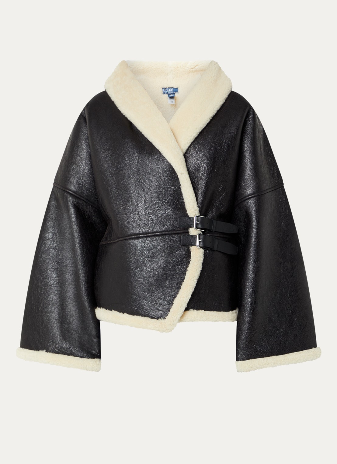 Ralph Lauren Jack van leer met details van wol - voorkant zwart