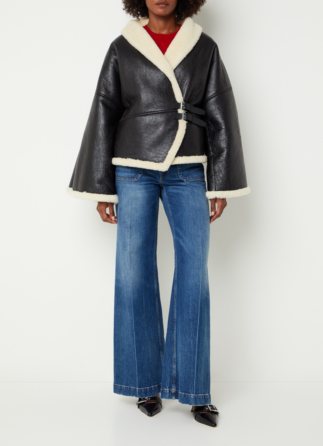 Ralph Lauren Jack van leer met details van wol - voorkant 2 zwart
