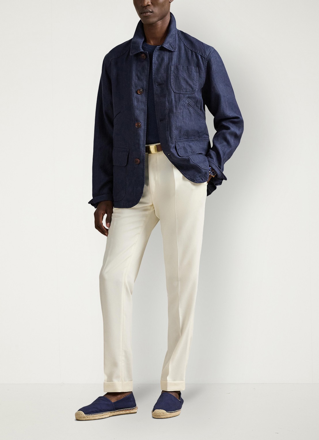 Ralph Lauren Jack van linnen met klepzakken en visgraatdessin - voorkant 2 collection navy / donkerblauw