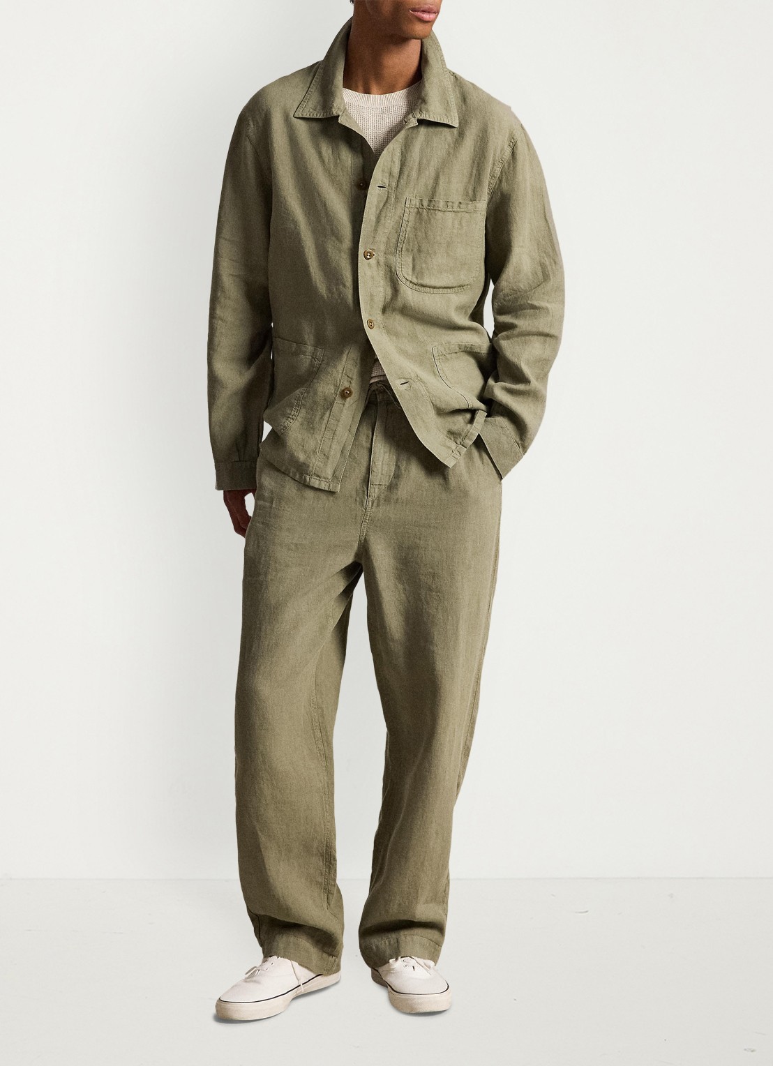 Ralph Lauren Jack van linnen met opgestikte zakken - detail 3 sage green / groen
