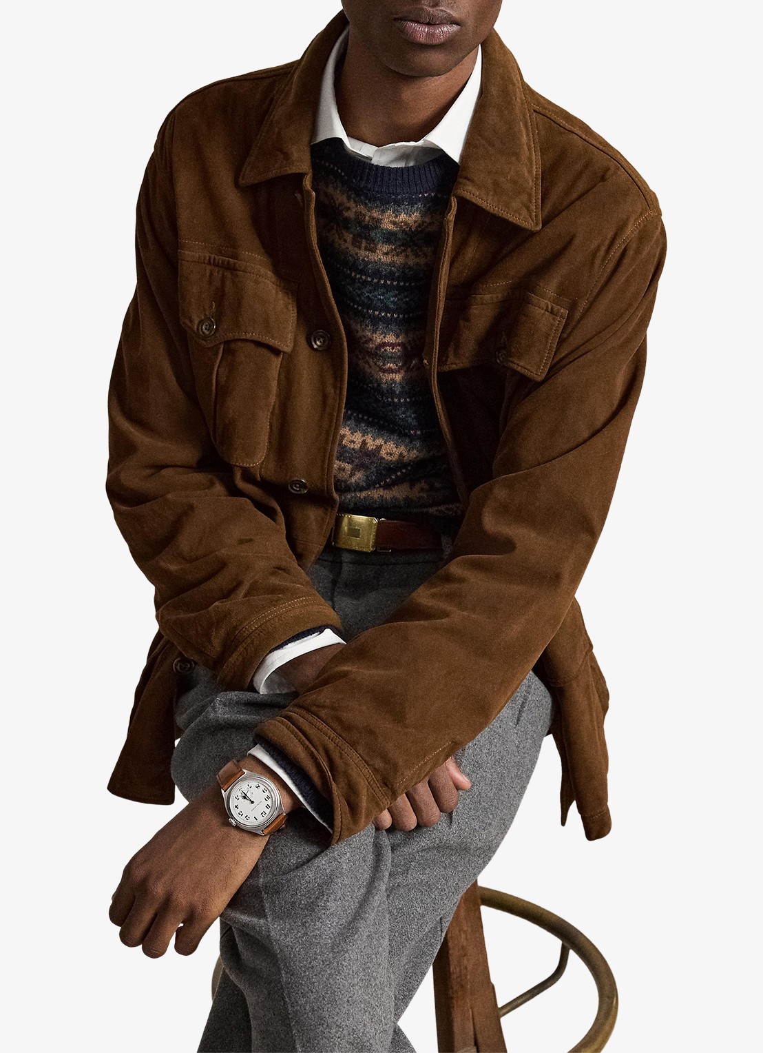 Ralph Lauren Jack van suède met opgestikte zakken - voorkant 2 smith brown-2njz / bruin