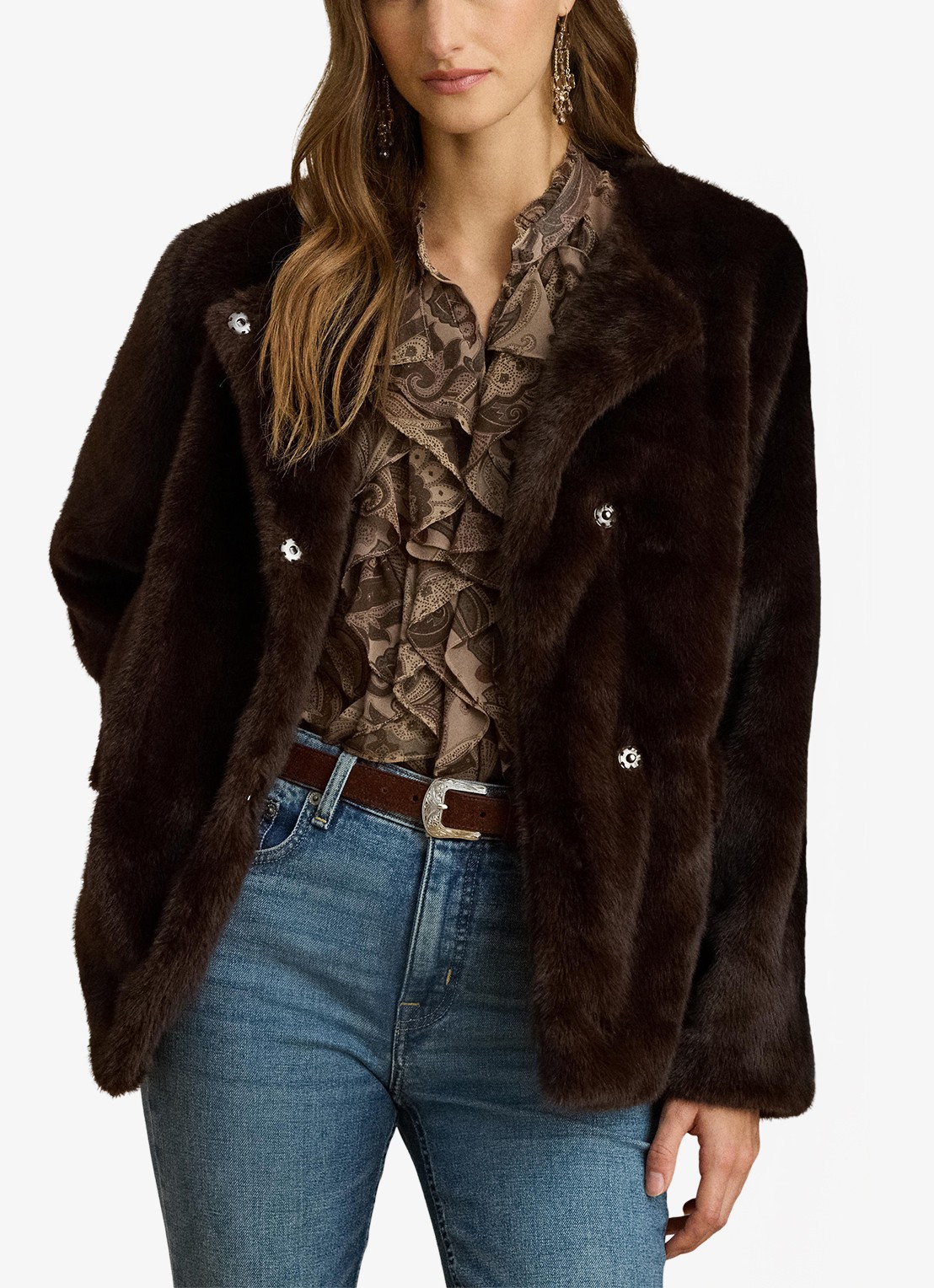 Ralph Lauren Jas van imitatiebont - voorkant 5 circuit brown / bruin