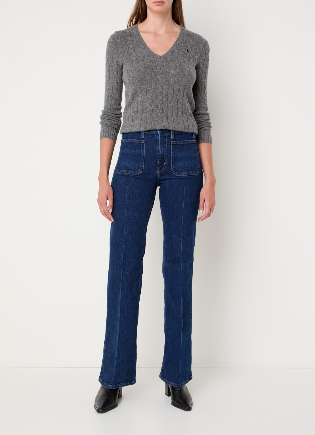 Ralph Lauren Jenn high waist flared jeans met donkere wassing - voorkant 3 indigo