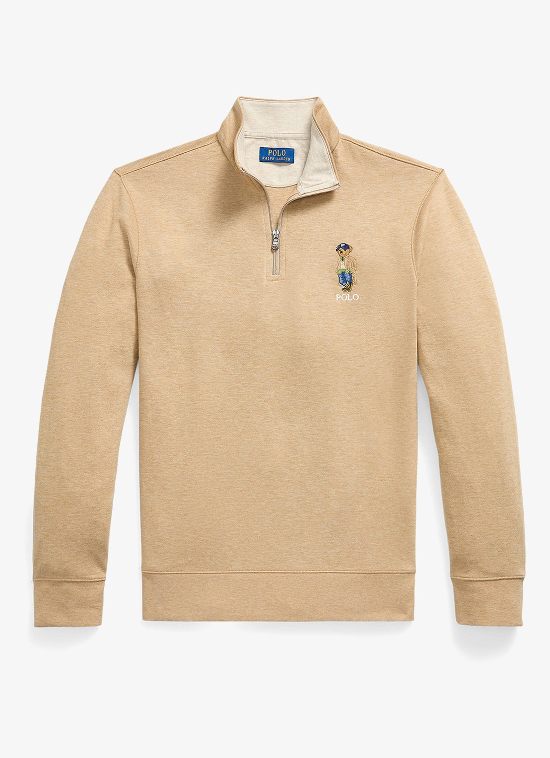 Ralph Lauren Jersey double-knit trui met Polo Bear - voorkant camel