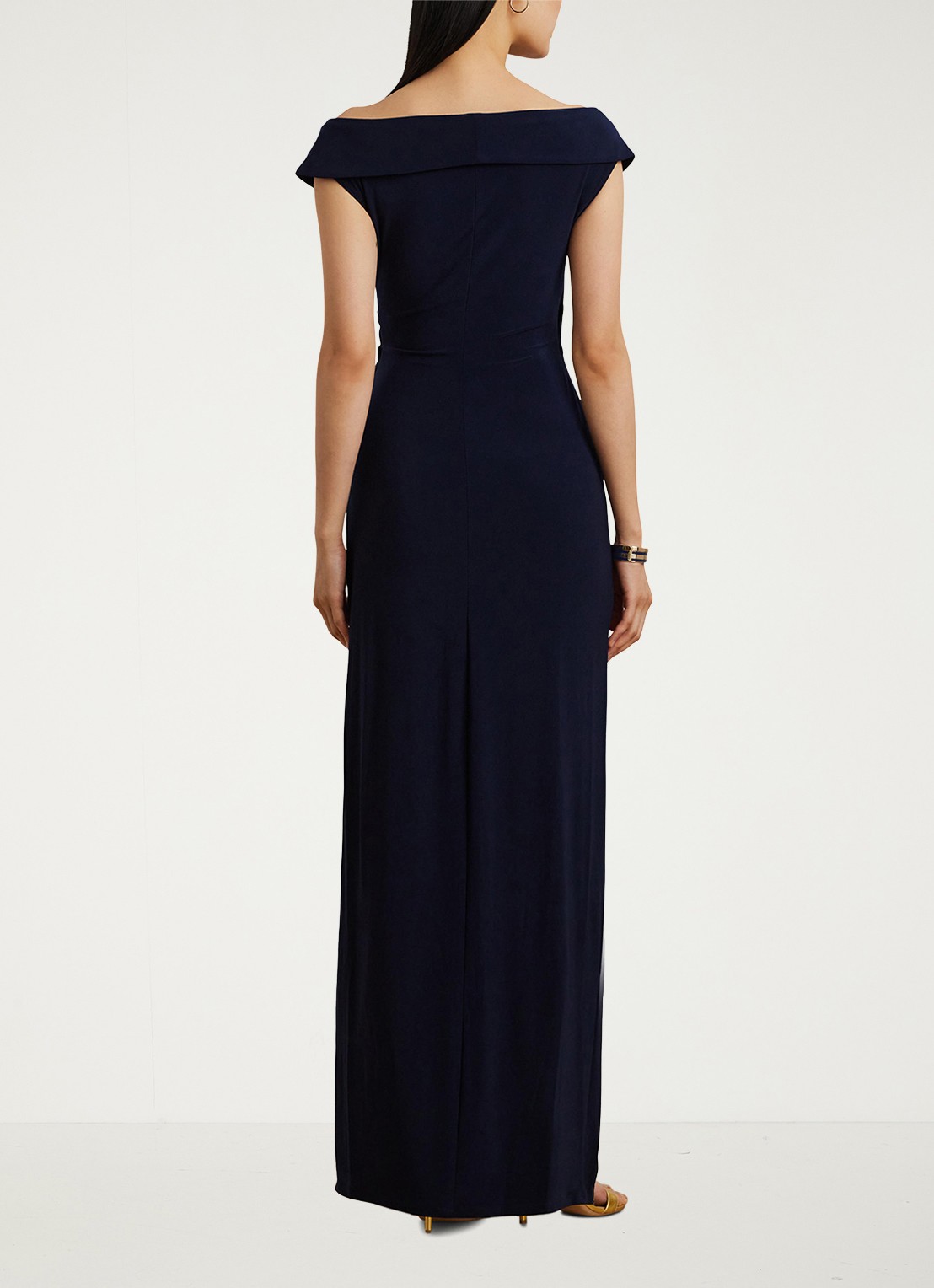 Ralph Lauren Jersey off-shoulder jurk - achterkant 5 lighthouse navy / donkerblauw