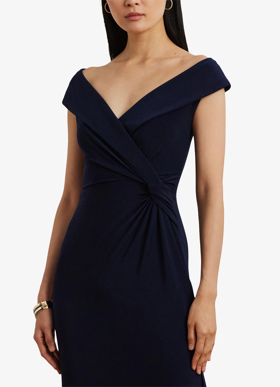 Ralph Lauren Jersey off-shoulder jurk - detail lighthouse navy / donkerblauw
