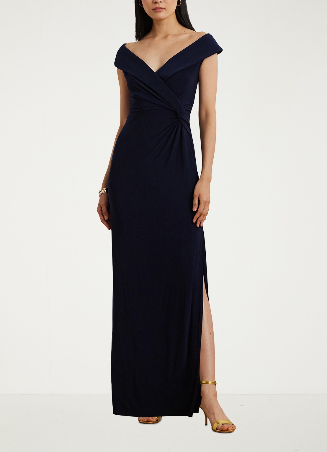 Ralph Lauren Jersey off-shoulder jurk - voorkant 4 lighthouse navy / donkerblauw
