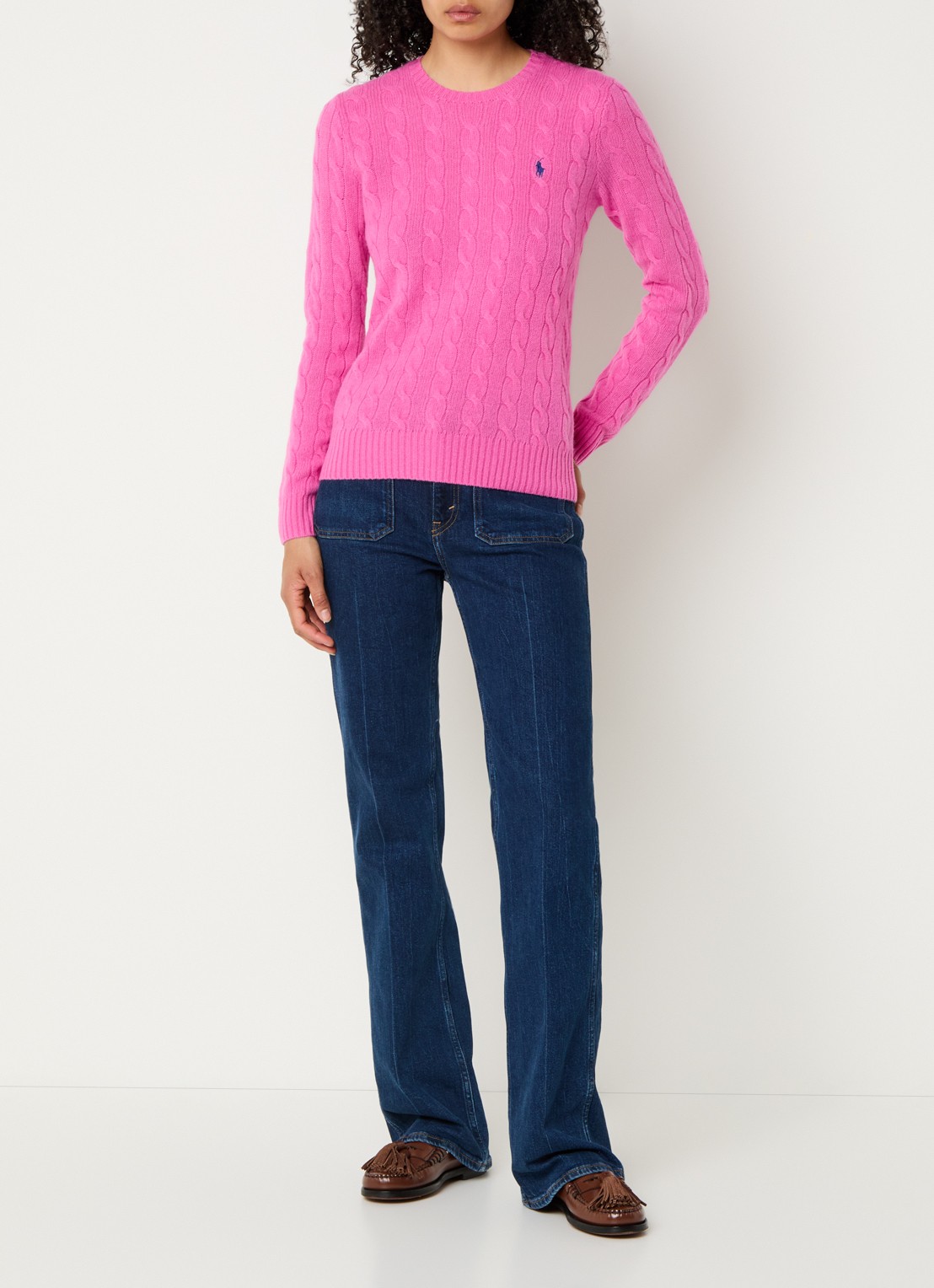 Ralph Lauren Julianna kabelgebreide pullover in kasjmieblend met logoborduring - voorkant 4 roze