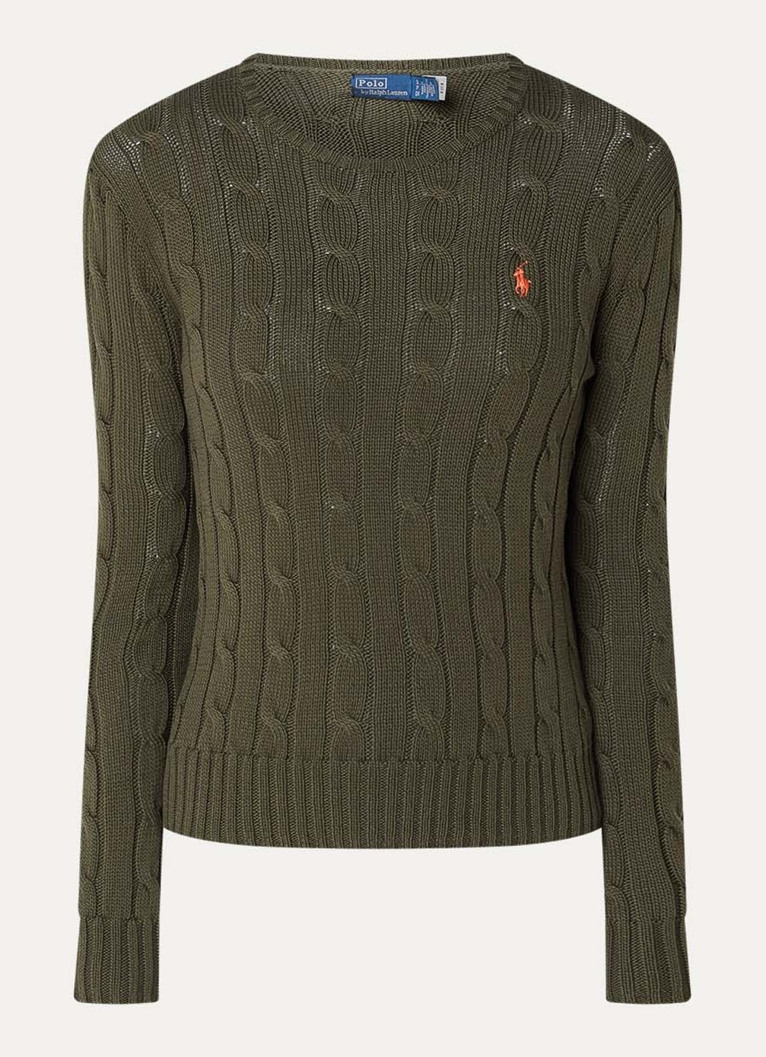 Ralph Lauren Julianna kabelgebreide pullover met logo - voorkant legergroen