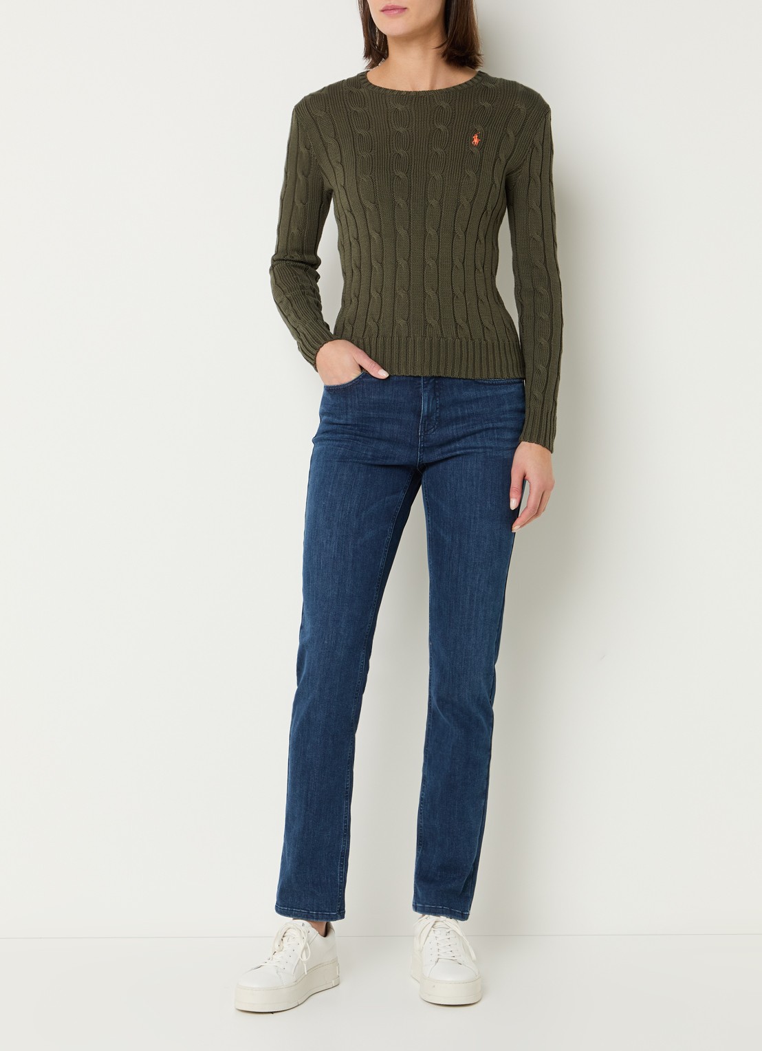 Ralph Lauren Julianna kabelgebreide pullover met logo - voorkant 2 legergroen