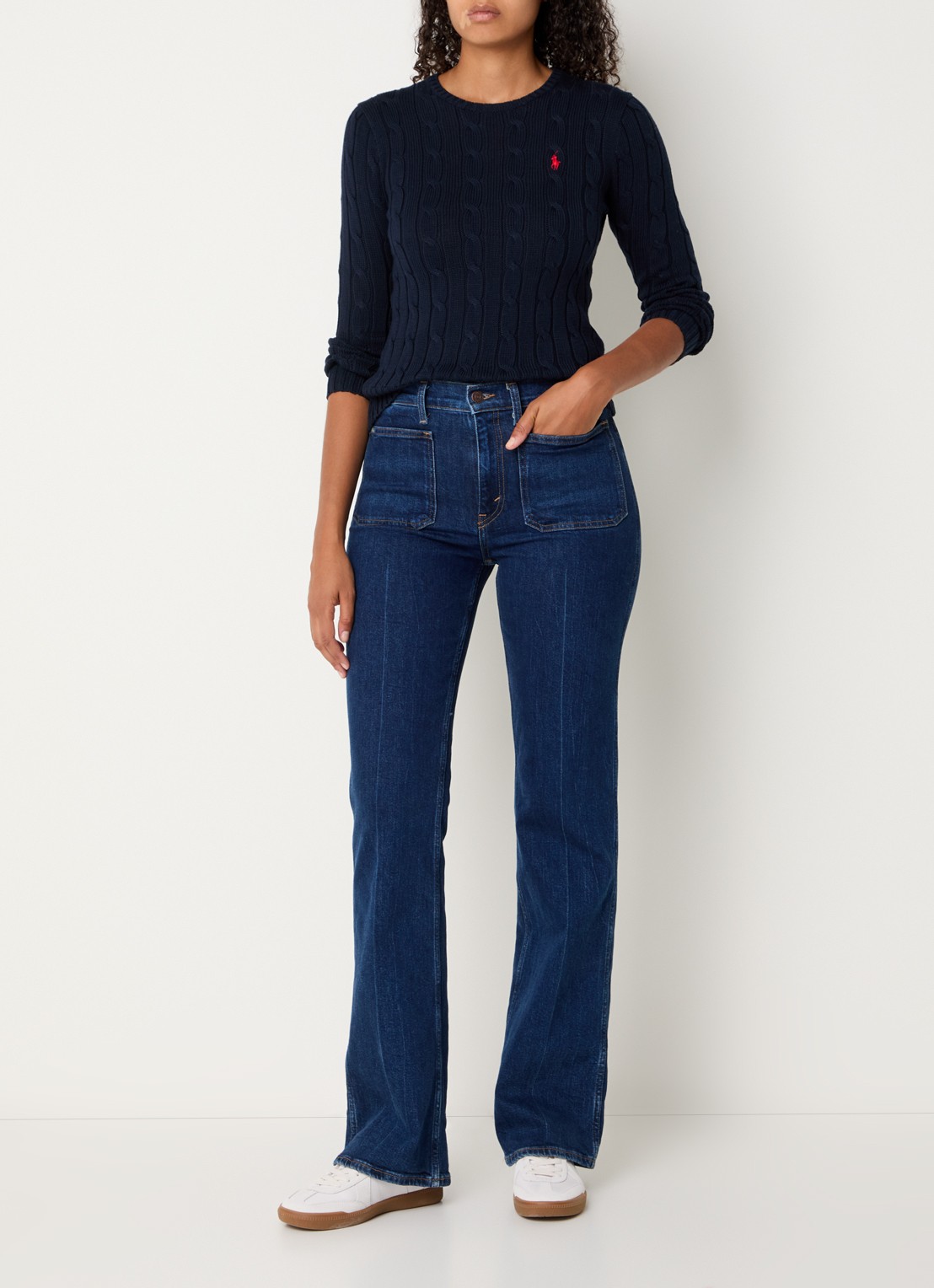 Ralph Lauren Julianna kabelgebreide pullover met logoborduring - voorkant 4 donkerblauw
